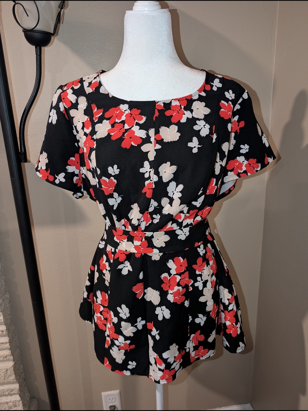 Lane Bryant Black and Coral Floral Tunic